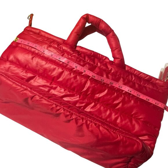 💄 Estée Lauder Red Quilted Puffer Tote Bag — Hot Pink Lining - Picture 2 of 8